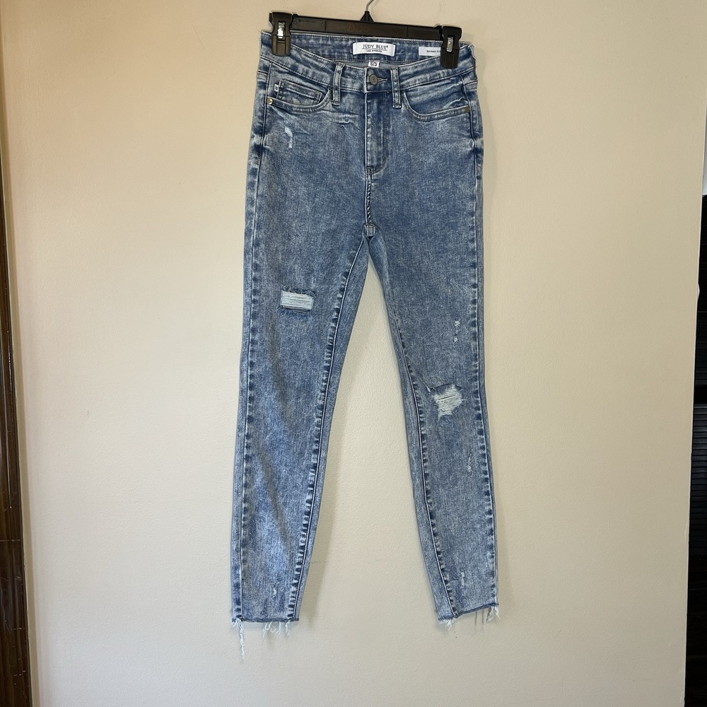 Judy Blue Womens Acid Wash Distressed Skinny Jeans Blue JB88266 Size 1/25